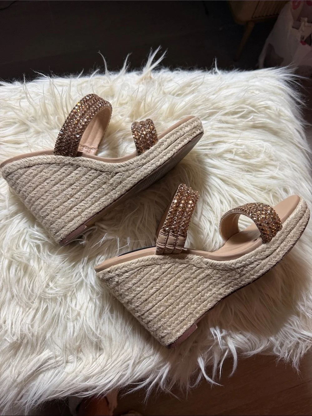 Steve Madden Blush Crystal-Strap Espadrille Wedge Sandals